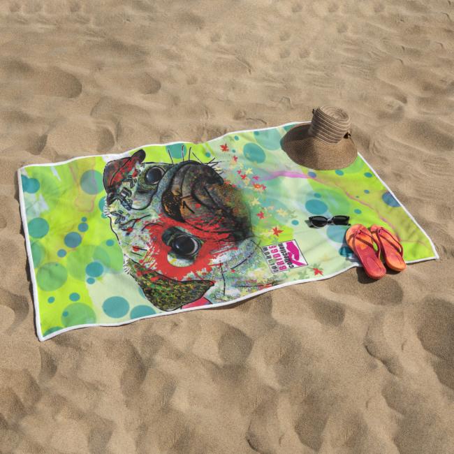 Preview: Badehandtuch Rex2 – Popart-Hundemotiv, 75x165 cm, 100 % Polyester, weich & schnelltrocknend